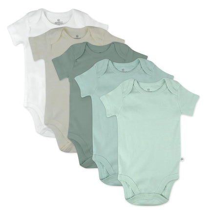 HonestBaby Lot de 5 bodies à manches courtes pour bébé garçon, 100 % coton biologique, Sage Ombre, 24 mois