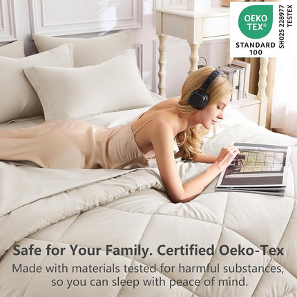 CozyLux Queen Comforter Set with Sheets Beige - 7 Pieces Bed in a Bag