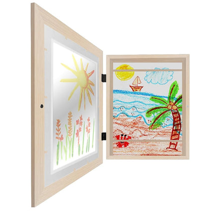 Americanflat Kids Artwork Display Frame Changeable (Light Wood) - Magnetic Door Holds 100 Art Pieces - A4 Size Display with Mount or 10x12.5 Without Mount - My Mini Masterpiece