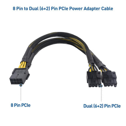 Cable Matters 2-Pack, 8 Pin to Dual (6+2) Pin PCIe Power Adapter Cable - 9 Inches