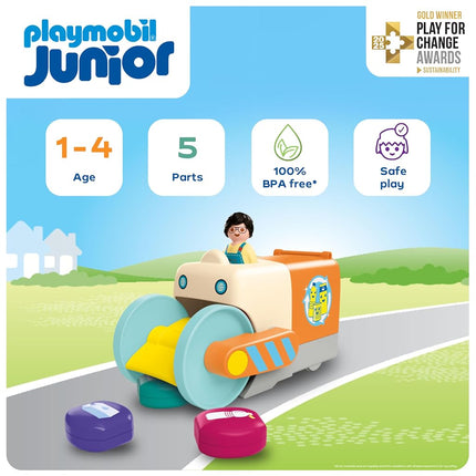 Playmobil | JUNIOR | Fun trash collection vehicle | Toy from 1 year | Gift for toddlers | Sustainable toy with collecting function & accessories | 71774