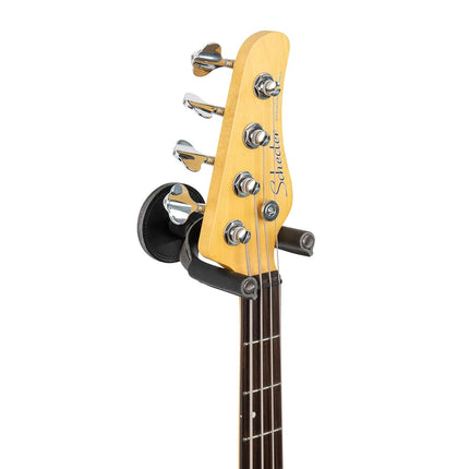 Colgador de guitarra de acero forjado Levy's Leathers; metal ahumado con envolturas de cuero curtido vegetal marrón (LVY-FGHNGR-SMBN)
