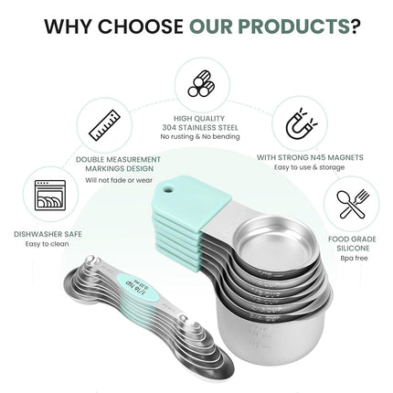 Magnetic Measuring Cups and Spoons Set-Heavy Duty 304 Stainless Steel