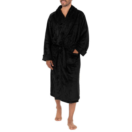 Izod Men's Comfort-Soft Fleece Robe - Twill Stripe, Black, 2XLT/3XLT