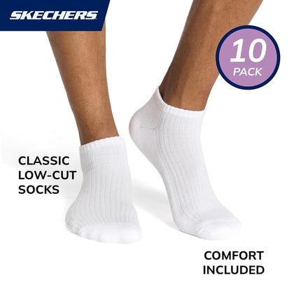 Skechers Men's 10-pack Half Terry Classic Low Cut Socks, Comfort-fit & Cushioned Footbed, White/Steel Grey/Dark Denim, 9-13 UK