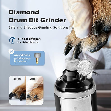FuzzyFix Dog Nail Grinder, Quiet Pet Nail Trimmer, Rechargeable Electric Dog Nail Trimmer, 5-Speed with LED Light for Large Medium Small Dogs