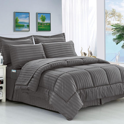 Elegant Comfort Silky Soft 8-Piece Dobby Stripe Be