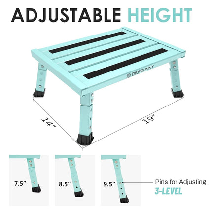 DEPSUNNY Adjustable Height Aluminum RV Step, Stable Foldable Platform Step Stool, Supports Up to 1,000 lb, Non-Slip Rubber Feet and Platform Mat, Easy to Carry (Seafoam Green)