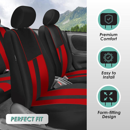 FH GROUP Car Seat Covers Full Set Red Cloth - Universal Fit, Automotive Seat Covers, Low Back Front Seat Covers, Airbag Compatible, Split Bench Rear Seat, Car Seat Cover for SUV, Sedan, Van