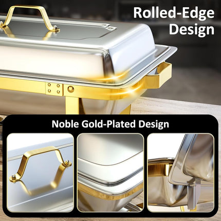 Plats à Frotter pour Buffet, Lot de 1, 8,5 L [Couleurs Or et Argent Élégantes] Ensemble de Plats à Frotter en Acier Inoxydable [Robuste et de Haute Qualité] Chafing Dishes et Chauffe-Plats pour Toutes les Fêtes avec Ensemble Complet