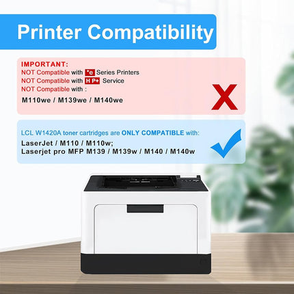 LCL 142A 2000PAGES with Chip Toner Cartridge Replacement for HP 142A W1420A 142X W1420X Replacement for HP LaserJet M110 M110w MFP M139 M139w M140 M140w Printer (2 Pack)