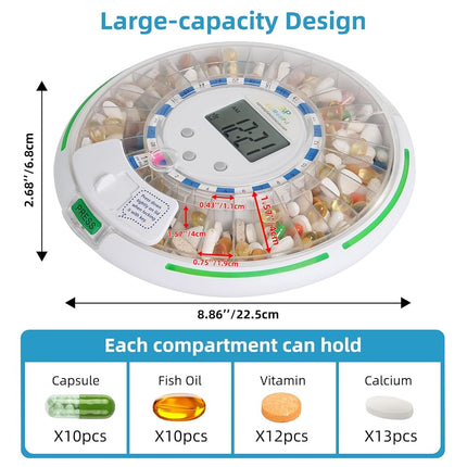 EziMedPil Automatic Pill Dispenser w/Audio & Visual Alerts, up to 6 Alarms/day, 6 Dosage Templates, Easy-Read LCD Display, Lock Medication Dispenser w/Key for Prescriptions, Vitamins & More, Clear Lid