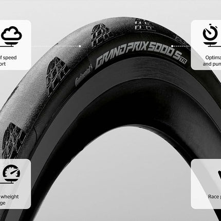 Continental Grand Prix 5000S Road Bike Tyres with BlackChili Compound, Lazer Grip and Vectran Technology | Tubeless Ready Allrounder Bicycle Tyre | Versatile Road and Track Cycle Tyre | 650x30b Tyres