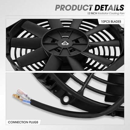 DNA Motoring 12 Inch High Performace Electric Cooling Slim Radiator Fan with Mount Kit, Black, RAF-12+FMK