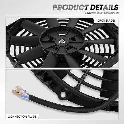 DNA Motoring Ventilador eléctrico delgado de alto rendimiento de 12 pulgadas para radiador con kit de montaje, negro, RAF-12+FMK