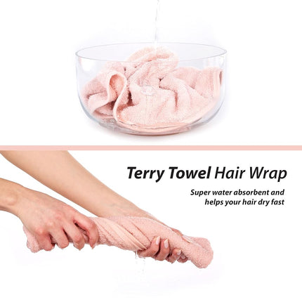 Cacala Terry Hair Towel Wrap - Luxurious Super Absorbent Hair Towel Wrap for Wet Hair, Non-Frizz Hair Turban with Holding Loop and Buttons, Cotton Hair Wrap with Accessories | 3 Pieces