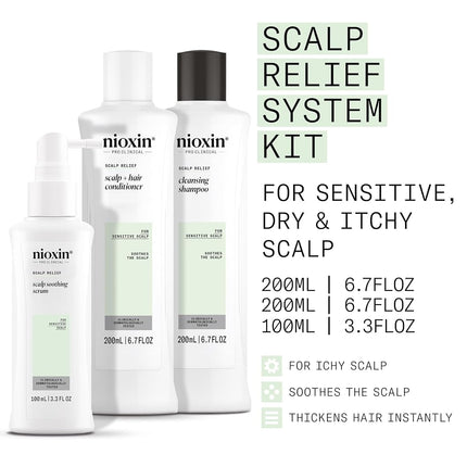Nioxin Scalp Relief System - Hair Products for Sensitive, Itchy Scalp - Includes Shampoo, Conditioner and Serum (Packaging May Vary)