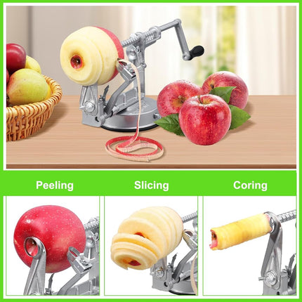 Apple Peeler Corer, Long Lasting Chrome Cast Magnesium Alloy Apple Peeler Slicer Corer with Stainless Steel Blades and Powerful Suction Base for Apples and Potato(Grey)