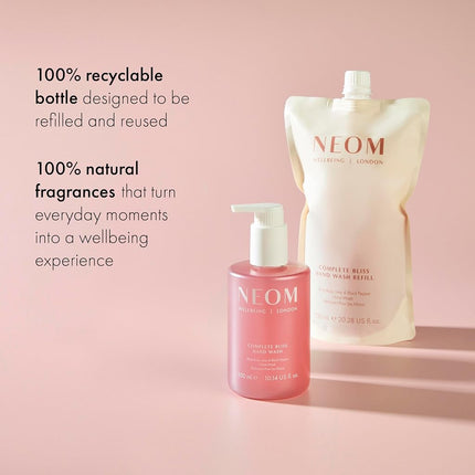 NEOM Complete Bliss Hand Wash Refill, 600ml I Infused with soothing pomegranate, chamomile extracts and skin-softening aloe vera I 100% natural fragrances and 100% recyclable pouch