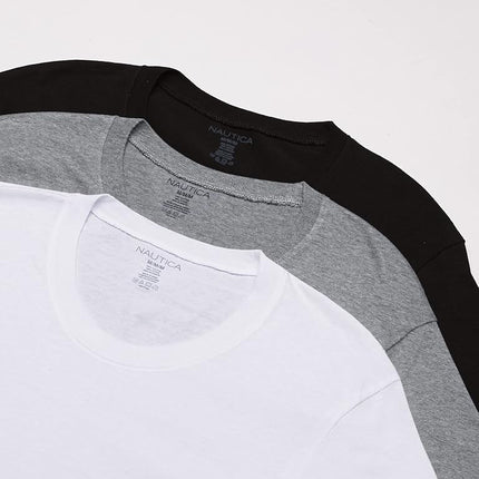 Nautica Men's Cotton Crew Neck 3-Pack T-Shirt Undershirt, New White/Black/Heather Grey, XL (Pack of 3)