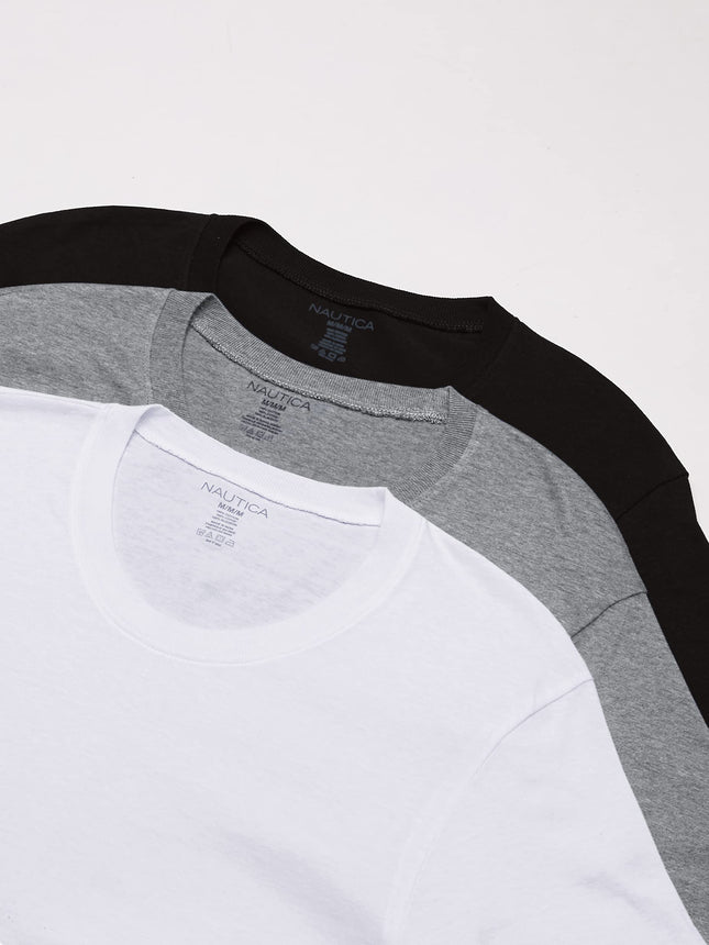 Nautica Men's Cotton Crew Neck 3-Pack T-Shirt Undershirt, New White/Black/Heather Grey, XL (Pack of 3)