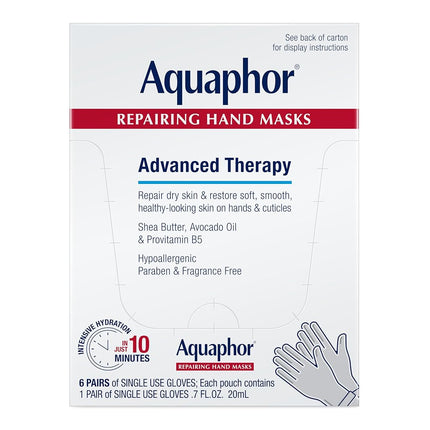 Aquaphor Repairing Hand Masks, Moisturizing Gloves for Dry Hands, Hand Moisturizer for Dry Skin with Avocado Oil and Shea Butter, Pack of 6