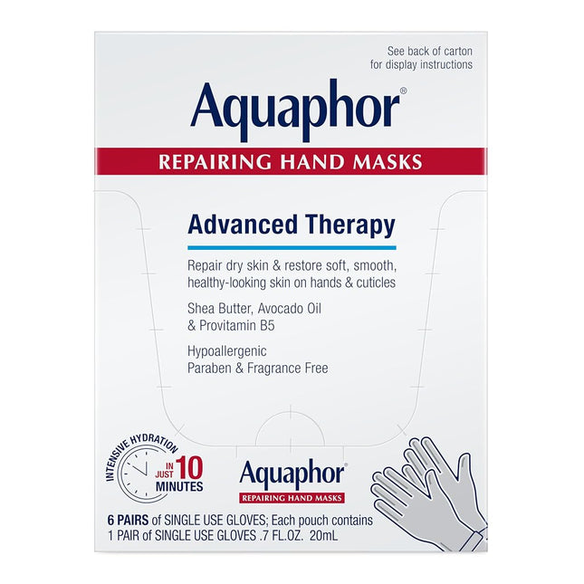 Aquaphor Repairing Hand Masks, Moisturizing Gloves for Dry Hands, Hand Moisturizer for Dry Skin with Avocado Oil and Shea Butter, Pack of 6