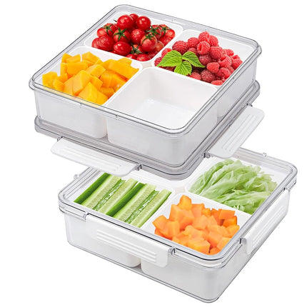 MineSign 2Pack Divided Veggie Tray with Lid Snackl