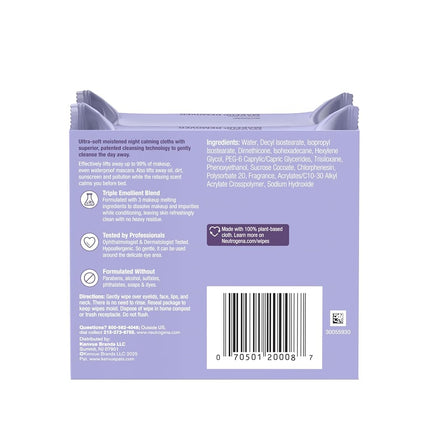 Neutrogena Makeup Remover Night Calming Cleansing Towelettes, Disposable Nighttime Face Wipes to Remove Dirt, Oil & Makeup, 25 ct, Twin Pack