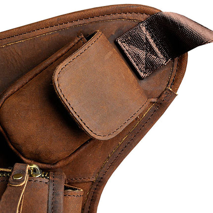 Leather Waist Pack Drop Leg Bag for Men Women Belt Bumbag Multi-Purpose Motorcycle Bike Outdoor Sports Tactical Cycling Riding Hiking Camping Pouch, #12Deep Brown, Medium