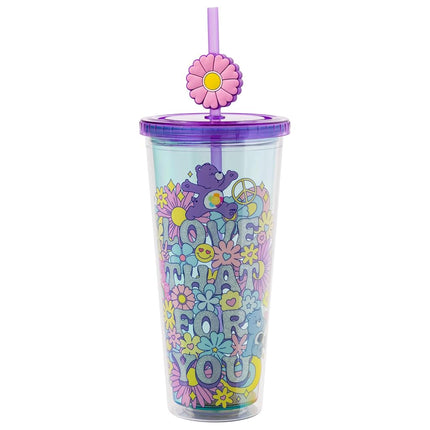 Silver Buffalo Love That for You Glitter 24oz Plastic Cold Cup w/Lid and Topper Straw