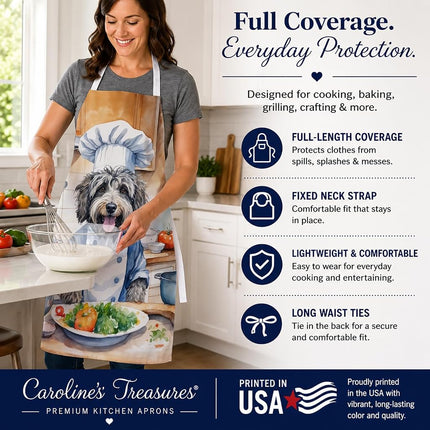 Caroline's Treasures Bergamasque Chien de Berger Le Tablier de Chef Cuisine Serveur Cuisson Artisanat Jardinage pour Adultes Femmes Hommes, Unisexe, Grand, Multicolore