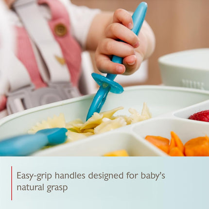 NUK Pretensil Dipper Spoon & Fork Set, Baby & Toddler Self-Feeding Utensils, Easy-Grip, Mess-Reducing Design, 4 Pack