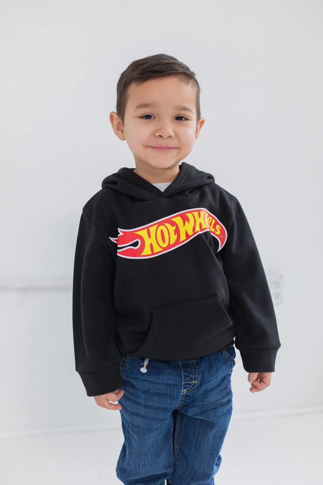 Hot Wheels Toddler Boys Fleece Pullover Hoodie with Pocket Black 4T