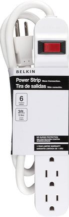 Belkin 6-Outlet Power Strip with 3-Foot Power Cord (F9P609-03)