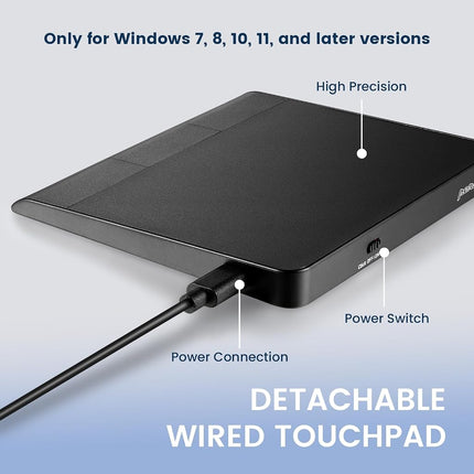 Perixx PERIPAD-506 Wired Slim USB Touchpad, Large Size 135x116x14mm, Multi-Touch Navigation, Detachable USB-C Cable, Black