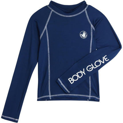 Body Glove Boys Swim Shirt - UPF 50+ Sun Protection Quicky Dry Long Sleeve Rash Guard for Boys Youth Kids Swimwear (5-14), Navy Long Sleeve, 8