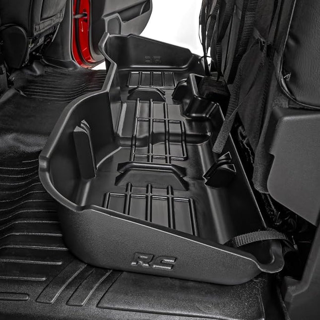 Rough Country Custom-Fit Under Seat Storage for Chevy Silverado 1500 (2014-2018) & 2500HD/3500HD (2015-2019) - Silver Truck Storage, Anti-Skid Thermoplastic