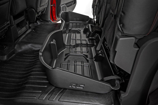 Rough Country Custom-Fit Under Seat Storage for Chevy Silverado 1500 (2014-2018) & 2500HD/3500HD (2015-2019) - Silver Truck Storage, Anti-Skid Thermoplastic