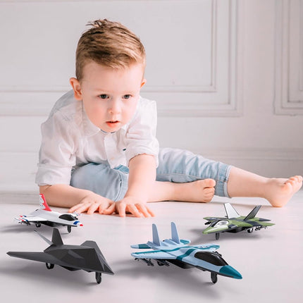 Lollipop US Air Force 4-Pack Toy Jet Squadron Die Cast Airplanes, Pull Back Military Fighter Jets, Diecast Air Plane Models