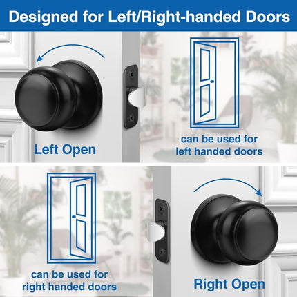 Sopoby Black Door Knob, 10 Pack Round Keyless Doorknobs Interior/Exterior Lockset, Passage Locking Door Knobs for Bedroom/Bathroom, Black Modern Design Door Hardware