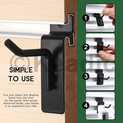 Keadic 20Pcs 2” Slatwall Hooks Set Heavy Duty Slat Wall Shelf Brackets Hanging Hook Pegboard Gridwall Panel Hook for Garage Shop Retail Display and Organization (Black)