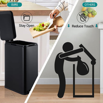 MilleLoom 13.2 Gallon / 50L Kitchen Trash Can, Slim Stainless Steel Garbage Can with Removable Inner Bucket, Fingerprint-Proof Step Rubbish Bin with Soft-Close Lid for Narrow Space, Black