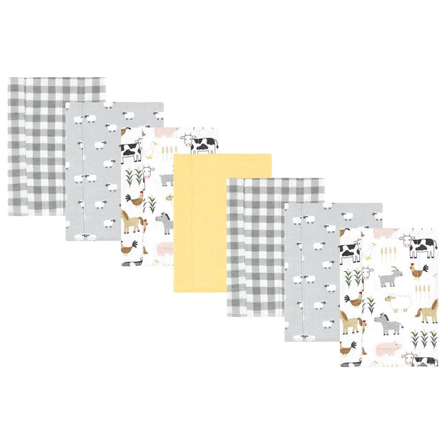 Hudson Baby Unisex Baby Cotton Flannel Burp Cloths, Cute Farm 7-Pack, One Size