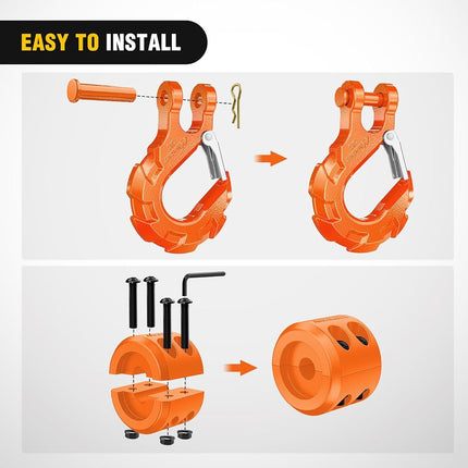 Nilight Forged Steel Winch Hook 3/8" Grade 70 Safety Latch Winch Cable Hook Stopper & Clevis Slip Hook Sets, Included Allen Wrench,Max 35,000 lbs,2 Years Warranty, Orange