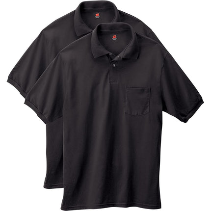 Hanes Men's Short Sleeve Jersey Pocket Polo, Black