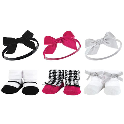 Hudson Baby Girl's Headband and Socks Giftset, Black Pink, One Size