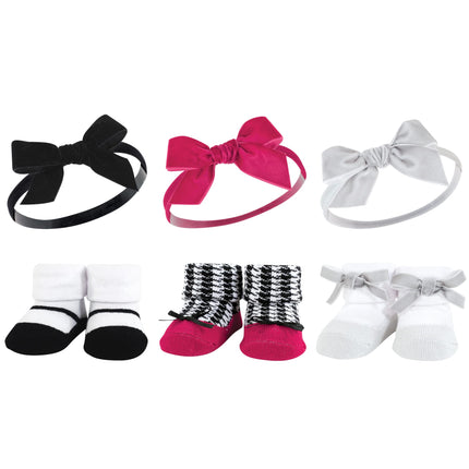 Hudson Baby Girl's Headband and Socks Giftset, Bla
