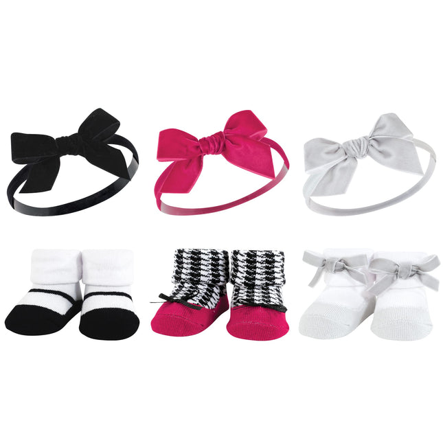 Hudson Baby Girl's Headband and Socks Giftset, Bla
