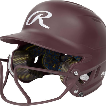 Rawlings | Casco de bateo de sóftbol MACH HI-VIZ | Protector facial adjunto | Granate | Adulto - 6 7/8" - 7 5/8"